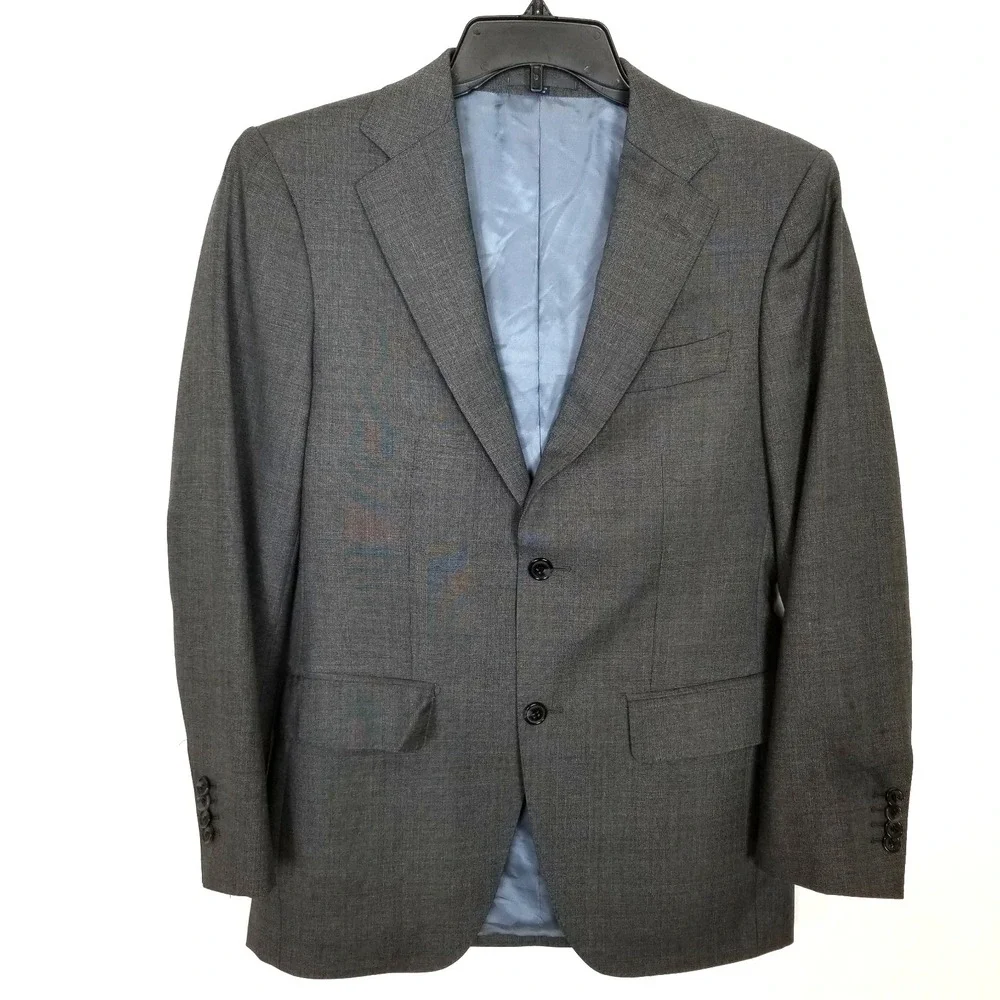 Suitsupply Men Wool Super  110's Blazer Jacket Sz 44 US 34‎ Gray Plaid 2 Button